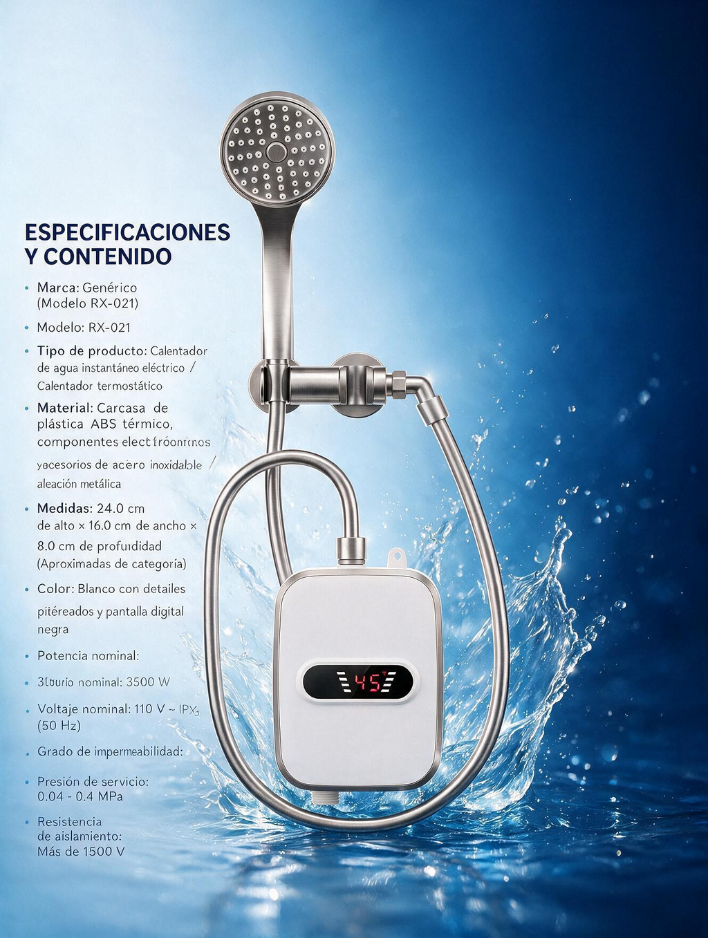 Calentador de Agua Instantáneo ÍJOLE® — 3500W