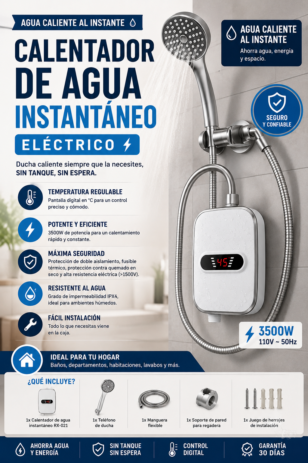Calentador de Agua Instantáneo ÍJOLE® — 3500W